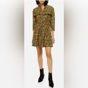 TOPSHOP yellow tie-waist floral dress. New without tags. Never worn.